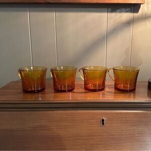 DURALEX France AMBER Glass Small Coffee/Tea Cups with Handles Set of 4 Vintage